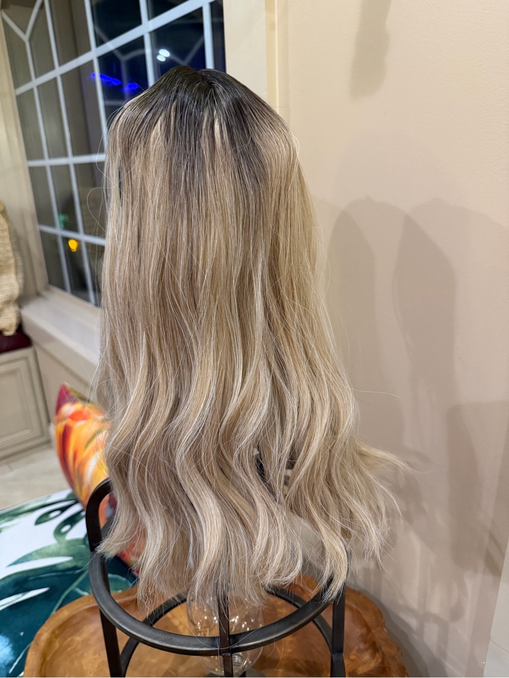 New Long Balayage Rooted Ash Platinum Blonde Beach Wavy Wig Clip-in Cap